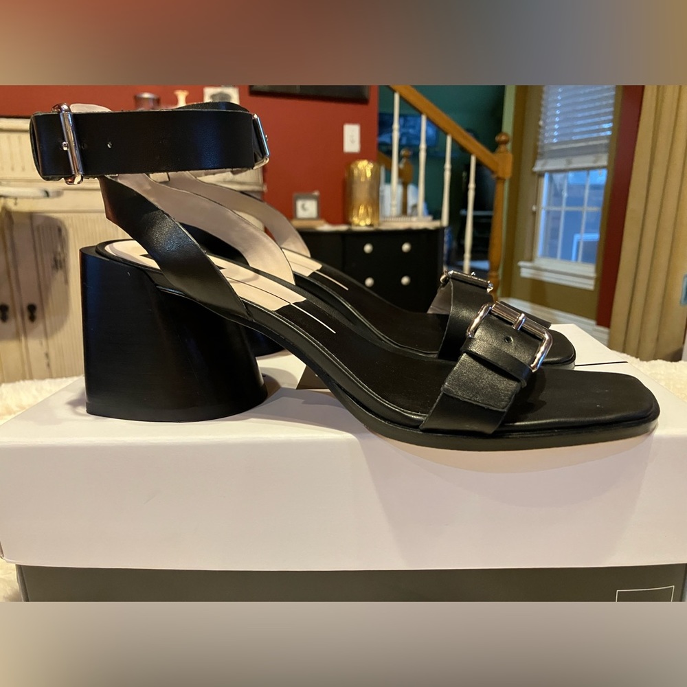 Dolce Vita black leather ankle strap block heeled sandals